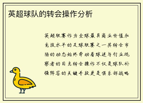 英超球队的转会操作分析